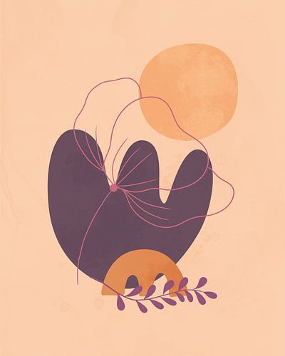 Abstract landschap in variaties van oranje en paars