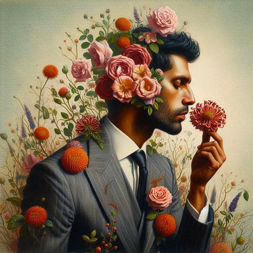 Man met bloemen
