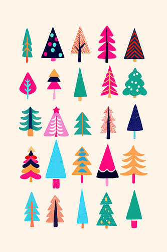 Bunte Tannenbäume – Weihnachtliches Musterdesign