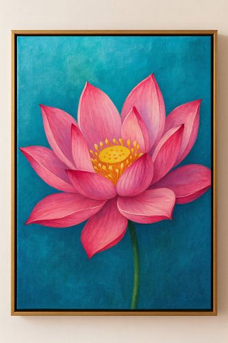 Roze lotusbloem op groenblauwe achtergrond ingelijste kunst