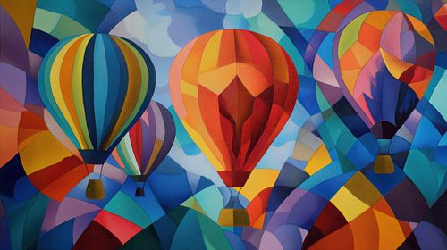 Kleurrijke luchtballonnen kubisme panorama