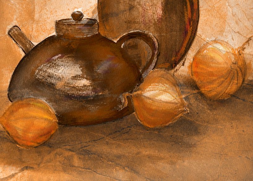 Jugs and onions clay on clay by Claudia Gründler