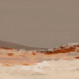 Abstract minimalistisch landschap in warme neutrale zand-, terracotta- en taupekleuren van Dina Dankers