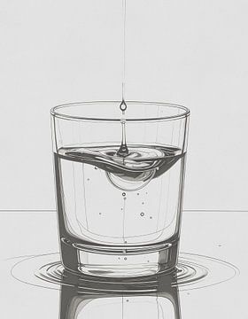 Minimal art - line drawing water glass 03 by Emiel de Lange