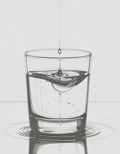 Minimal art - lijntekening waterglas 03