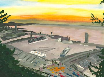 Port Vell of Barcelona Acrylic Painting by Alexander Schmidt