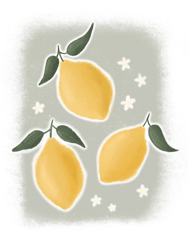 Trio of Lemons – Summer Botanical Illustration in Pastel Yellow and Sage Green