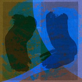 Abstract organic shapes in cobalt blue, lilac, green and brown II. by Dina Dankers