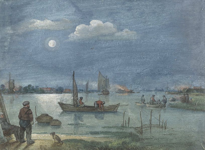 Fischer bei Mondschein, Hendrick Avercamp, 1595 - 1634 von Marieke de Koning