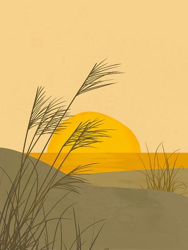 Abstract-minimalistisch zeegezicht bij zonsondergang