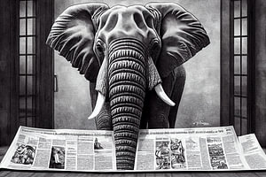 Gemälde Elefant ließt eine Zeitung