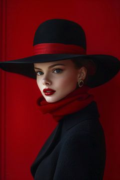 vrouw met hoed en rode lippen van Egon Zitter