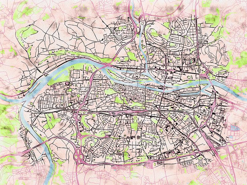 Map of Regensburg with the style 'Soothing Spring' by Maporia