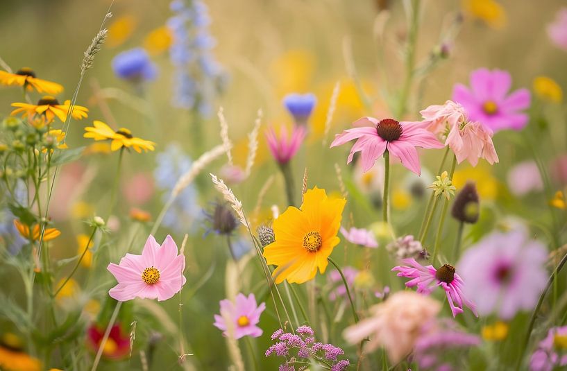 Wilde bloemen in de natuur van fernlichtsicht