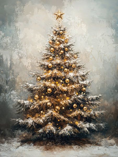 Golden Christmas Tree in Winter Landscape by Your unique art