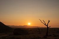Zonsondergang in de woestijn in Namibië