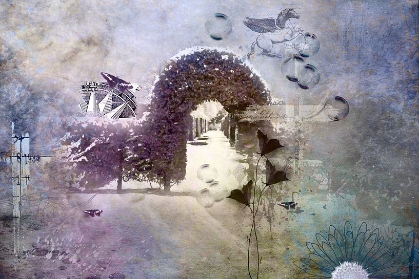 A fantasy scene in a snowy park by ahafineartimages