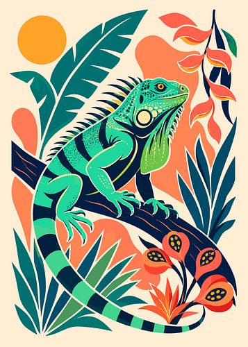 Vibrant Tropical Iguana Illustration