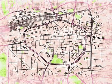 Kaart van Dortmund centrum in de stijl 'Soothing Spring' van Maporia