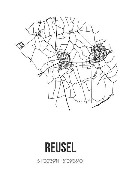 Reusel (North Brabant) | Map | Black and White by Prints of Place