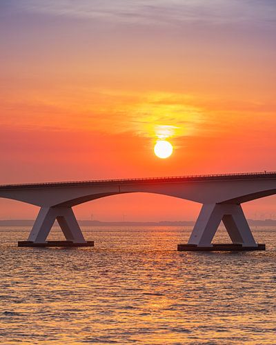 Sunrise at the Zeelandbrug bridge, Zeeland, Netherlands