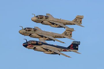 Flyby formatie van 3 Grumman EA-6B Prowlers. van Jaap van den Berg