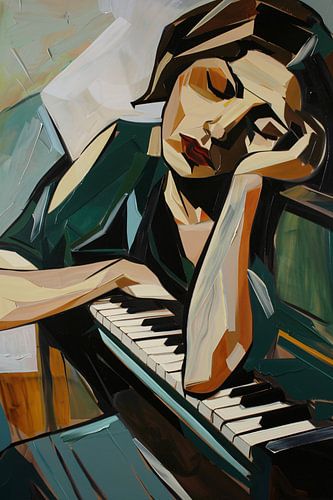 Vrouw verdiept in muziek bij piano