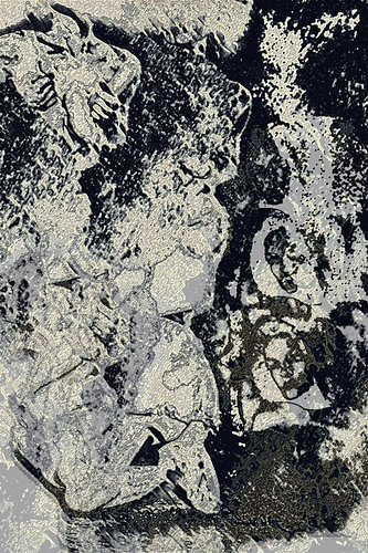 Faces in the black-and-white image