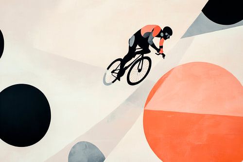 Fietser in een abstract landschap