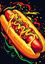 Leuchtend bunter Hotdog mit Toppings und Saucen von Pixelbull Design Miniaturansicht