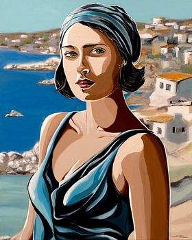 1930, junge dunkelhaarige Frau am Mittelmeer