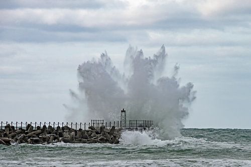 Vorupør Vuurtoren in Denemarken tijdens een storm