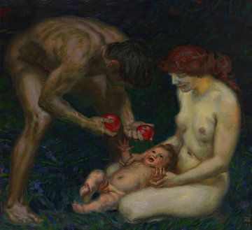 Franz von Stuck - Adam en Eva (De familie) (1912) van Peter Balan