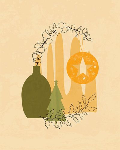 Stilleven voor Kerst in groen en goud