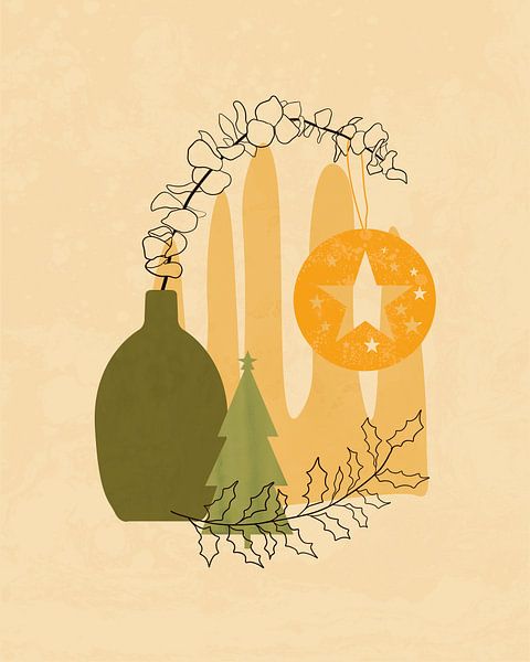 Minimalist still life for Christmas in green and gold by Tanja Udelhofen