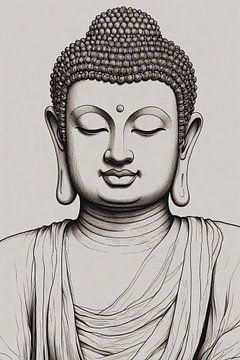 Serene Buddha in Monochrome Robe by De Muurdecoratie