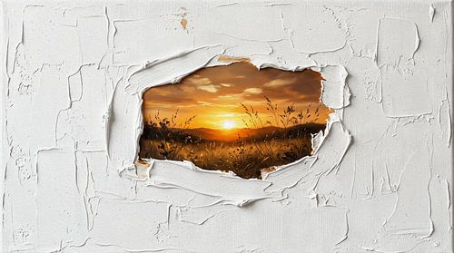 Samenvatting: Zonsonderganglandschap met penseelstreken met textuur