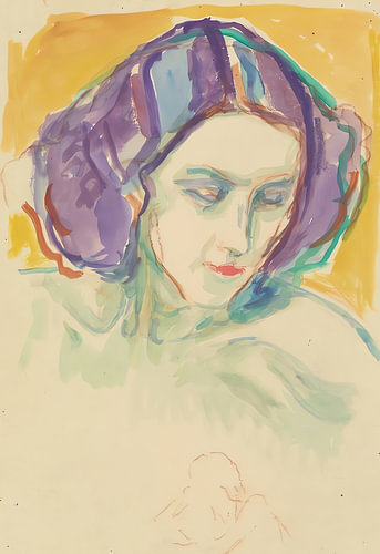 Portrait d'une jeune fille aux cheveux lavande