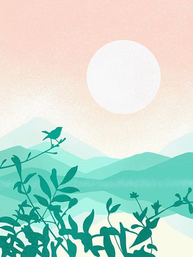 Bird on a branch in the sunset