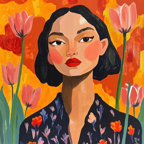 Gouache vrouw floral
