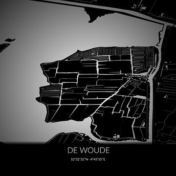 Black and white map of Woude, North Holland. by Rezona