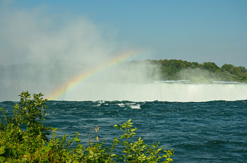Edge of canadian Niagara Falls with rainbow