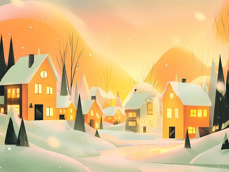 Grillig winterlandschap, gezellig dorp van Ariadna de Raadt-Goldberg
