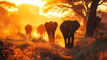 Elephants at dawn by Vlindertuin Art