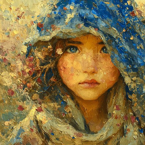 Golden silence | children's portrait in blue and ochre