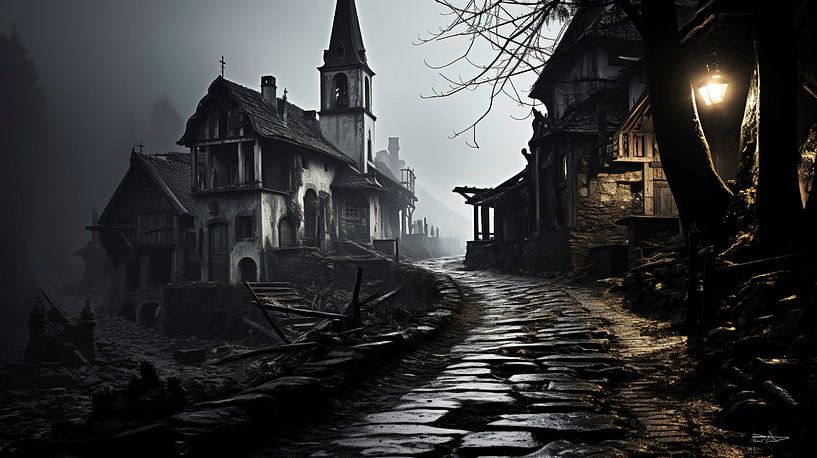 vieux bâtiment en noir et blanc avec une lumière dramatique par Gelissen Artworks
