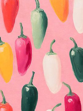 Bunte Paprika auf rosa Hintergrund von Gypsy Galleria