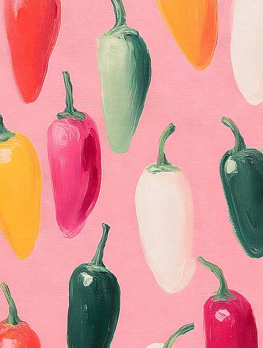 Kleurrijke Pepers op Roze Achtergrond
