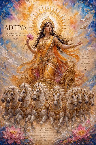Hindoeïstische Godin Aditya  schilderij.