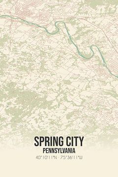 Carte ancienne de Spring City (Pennsylvanie), USA. sur Rezona